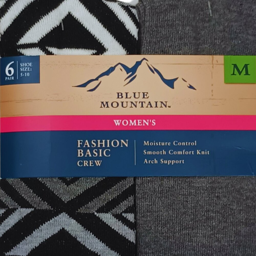 Women's 6 Pack Crew Socks Blue Mountain - Gray, Black, White - Size M (5-10) New - Picture 4 of 6